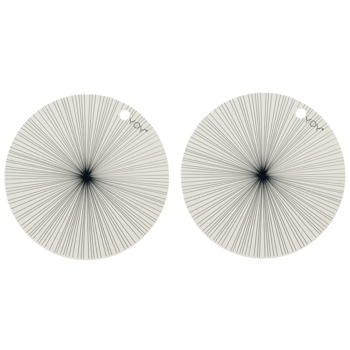 OYOY round placemat 2-pack - white, black stripes - OYOY