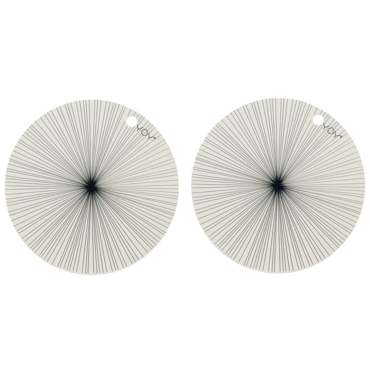 OYOY round placemat 2-pack, white, black stripes OYOY