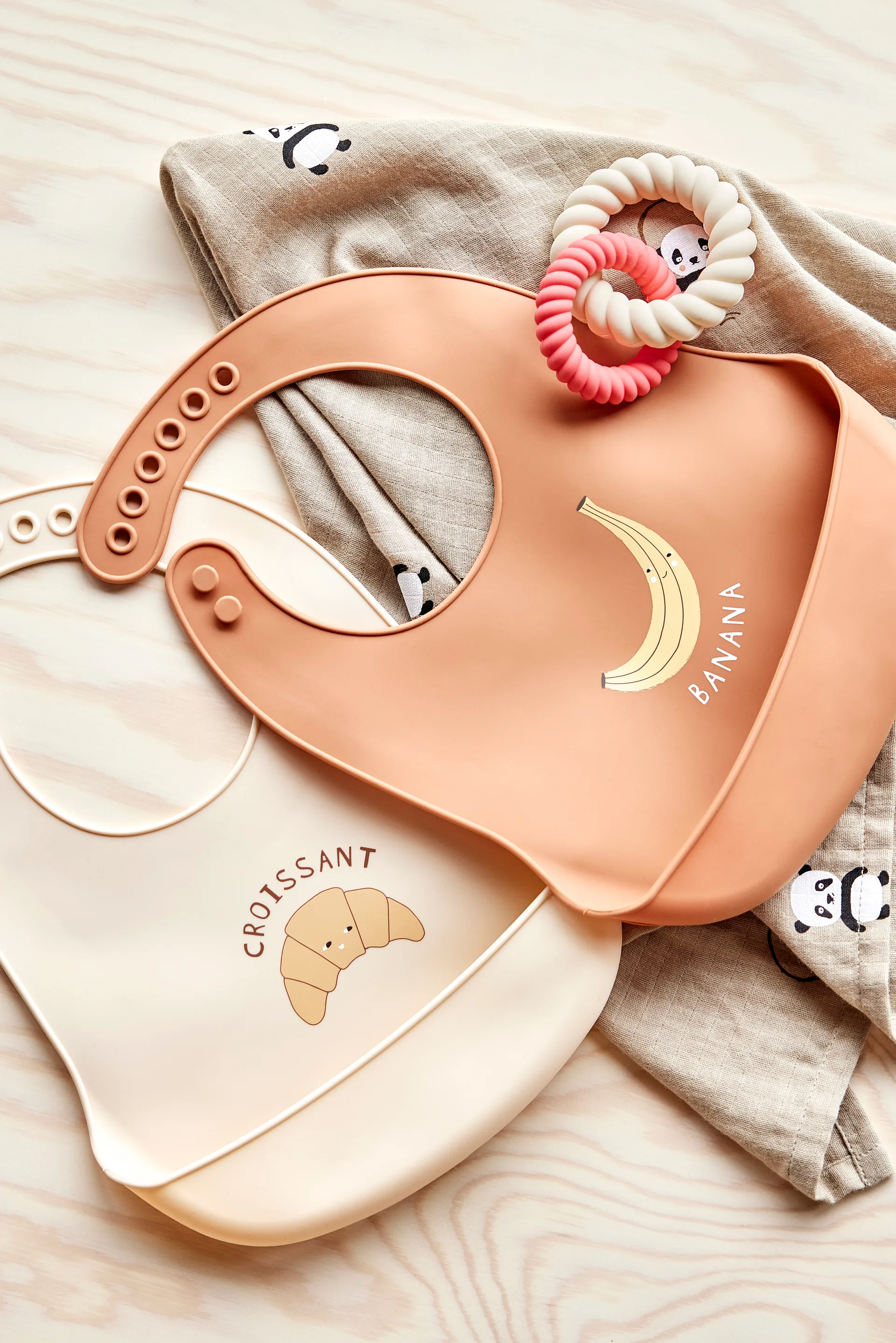 Panda children's blanket 2-pack, Khaki-rose OYOY