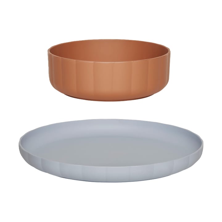 Pullo plate & bowl 2 pieces - Caramel-ice blue - OYOY