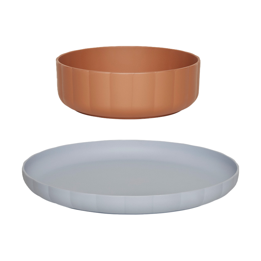 OYOY Pullo plate & bowl 2 pieces Caramel-ice blue | Scandinavian Design | Dinner plates | Pink