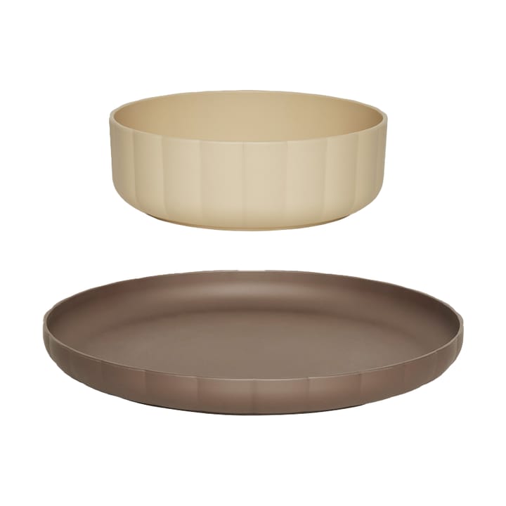 Pullo plate & bowl 2 pieces - Taupe-vanilla - OYOY