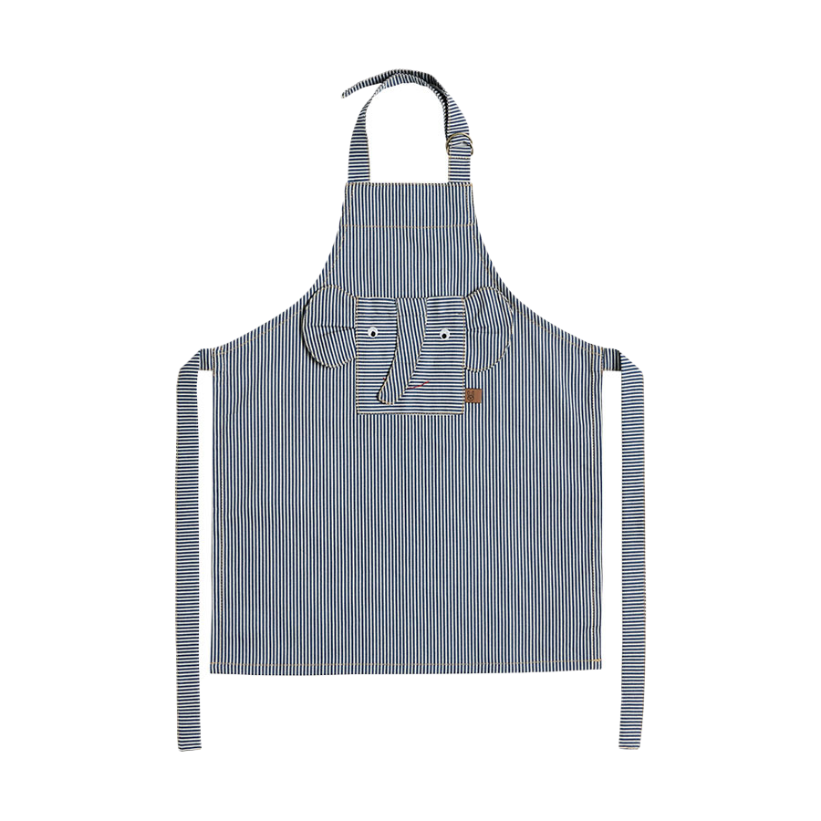OYOY Striped denim elephant apron Blue | Scandinavian Design | Aprons | Blue