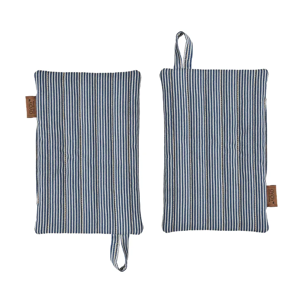 OYOY Striped denim pot holder 2-pack Blue | Scandinavian Design | Oven mitts, gloves & pot holders | Blue