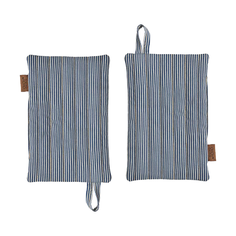 OYOY Striped denim pot holder 2-pack Blue | Scandinavian Design | Oven mitts, gloves & pot holders | Blue