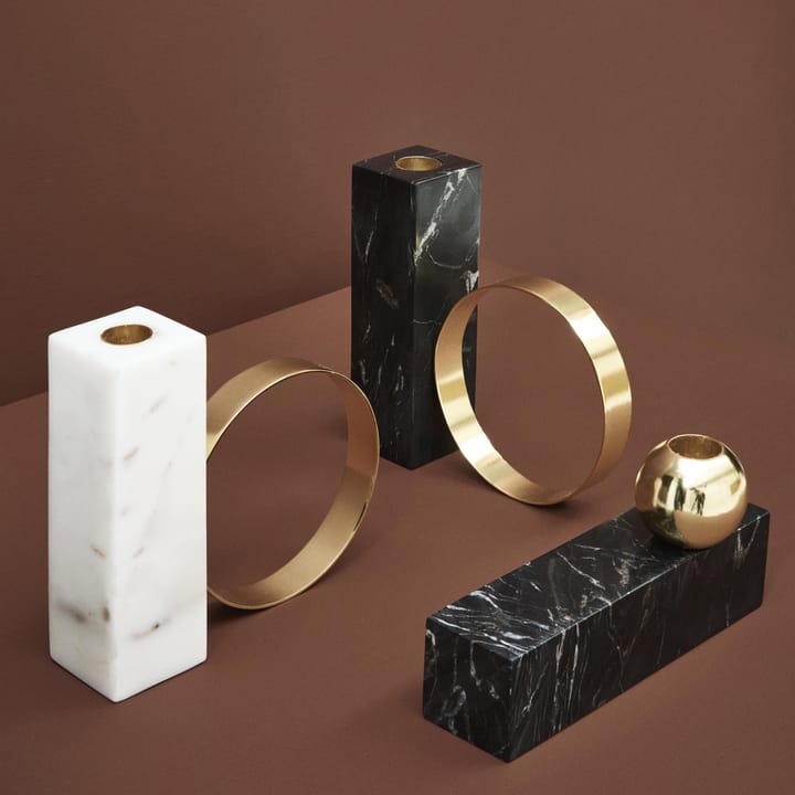 Tangent candle holder - black marble, high - OYOY