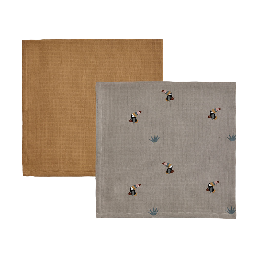 OYOY Toucan baby blanket 2-pack Clay-caramel | Scandinavian Design | Cotton blankets & throws | Beige