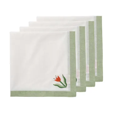 Madelen Möllard Tulip cotton napkin - Light green, 4-pack, 45x45 cm - Pick a Poppy