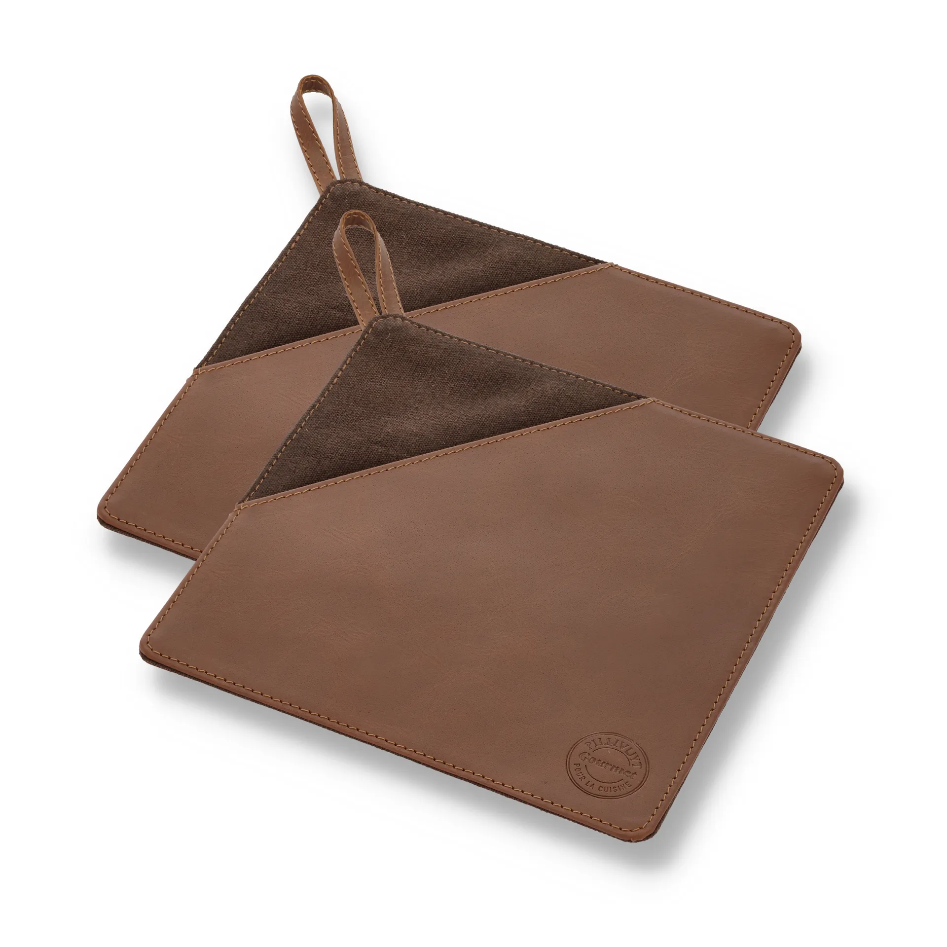 Pillivuyt Gourmet oven mitt 20.5x20.5 cm 2-pack, Brown leather Pillivuyt