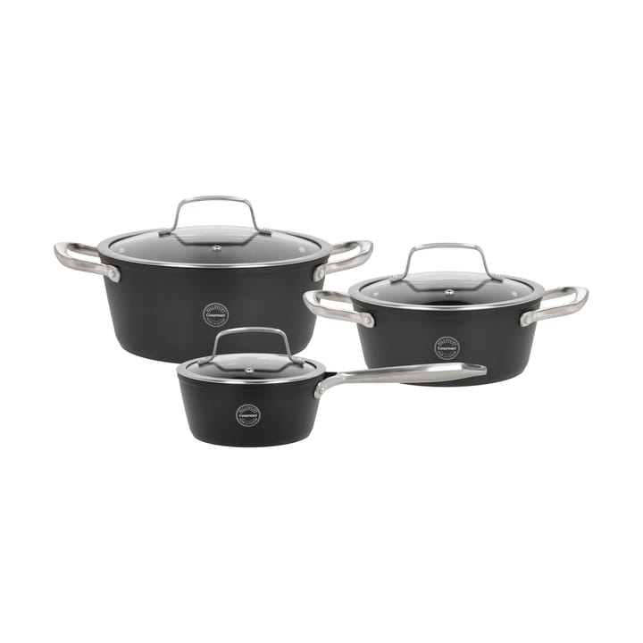 Travo pot set with glass lid 6 parts - Black-aluminum - Pillivuyt