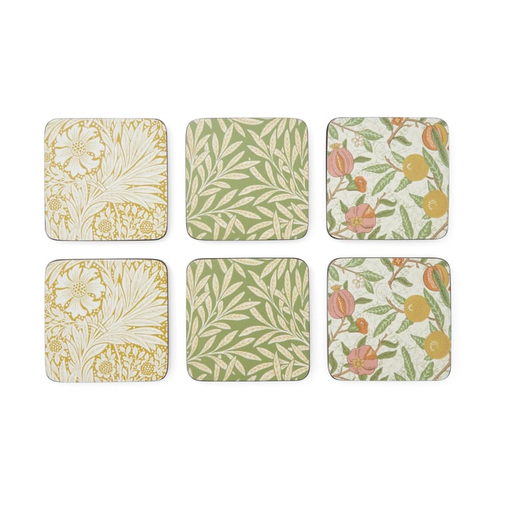 Morris & Co Simpley mixed glass coasters 6 pieces - Fruit, Willow, Marigold - Pimpernel