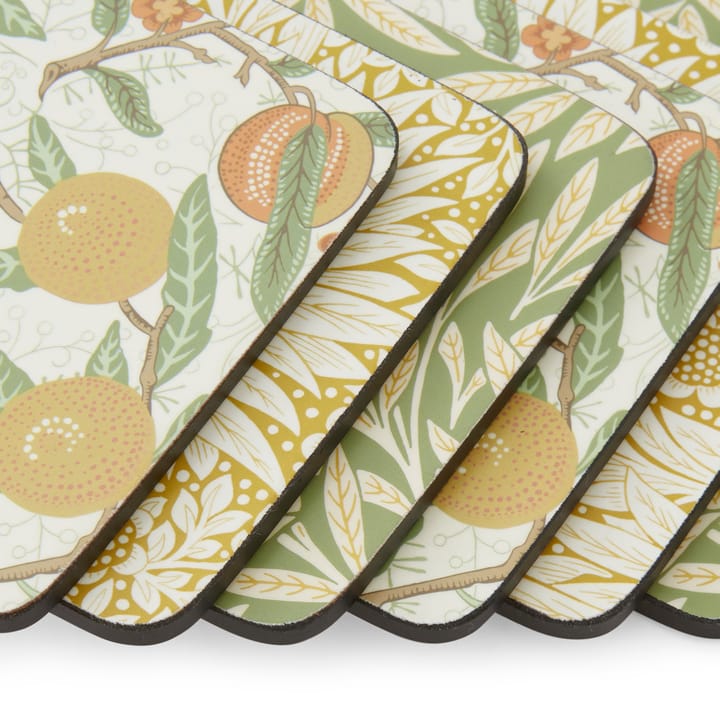 Morris & Co Simpley mixed glass coasters 6 pieces, Fruit, Willow, Marigold Pimpernel