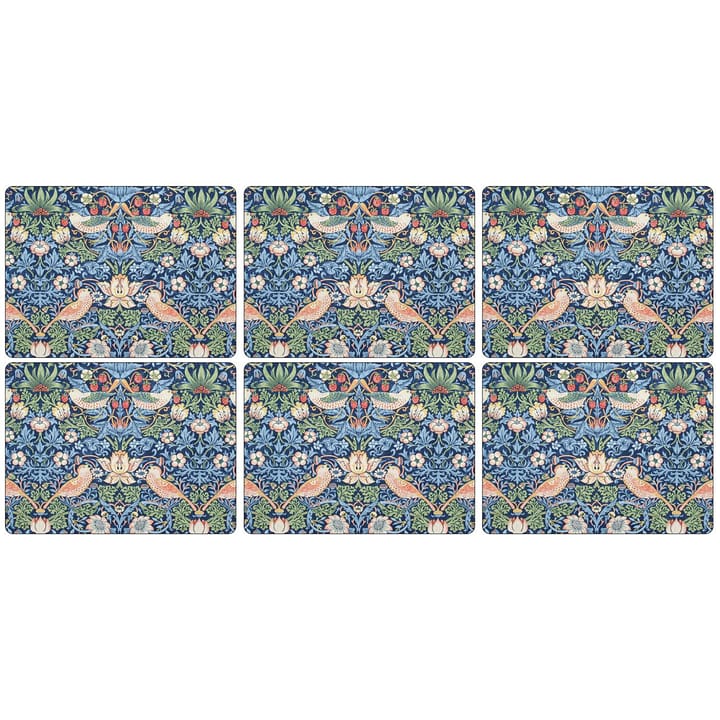 Strawberry Thief coaster 30x23 cm 6-pack - Blue - Pimpernel