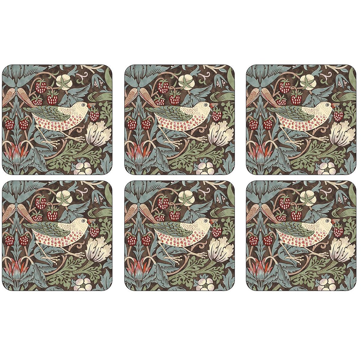 Pimpernel Strawberry Thief coaster 6-pack Brown