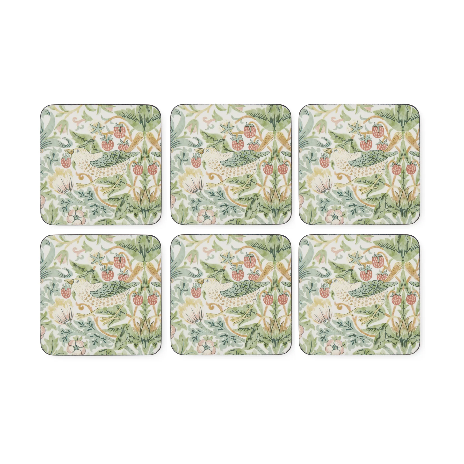 Strawberry Thief coaster 6-pack, Green Pimpernel