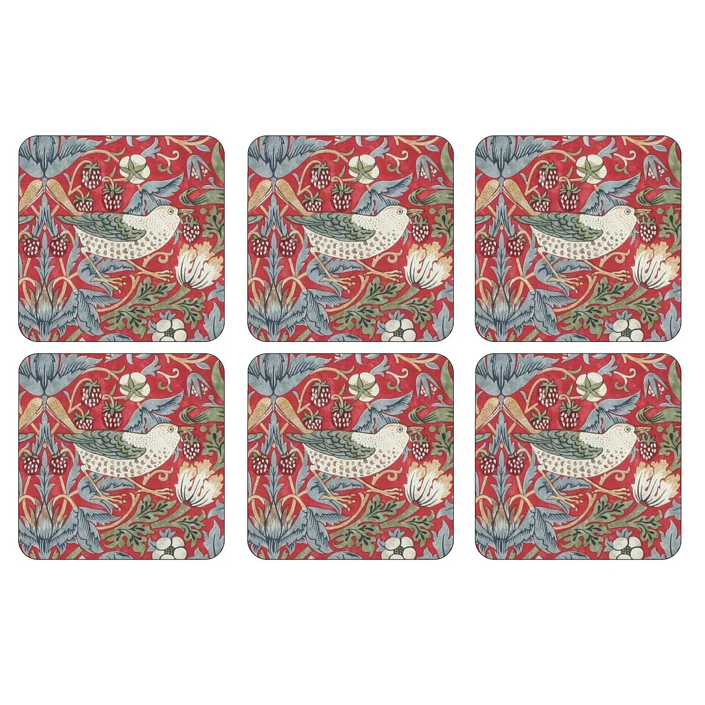 Strawberry Thief coaster 6-pack, Red Pimpernel