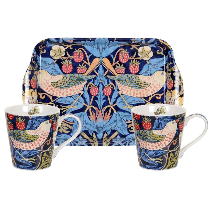 Strawberry Thief mug and tray set - Blue - Pimpernel