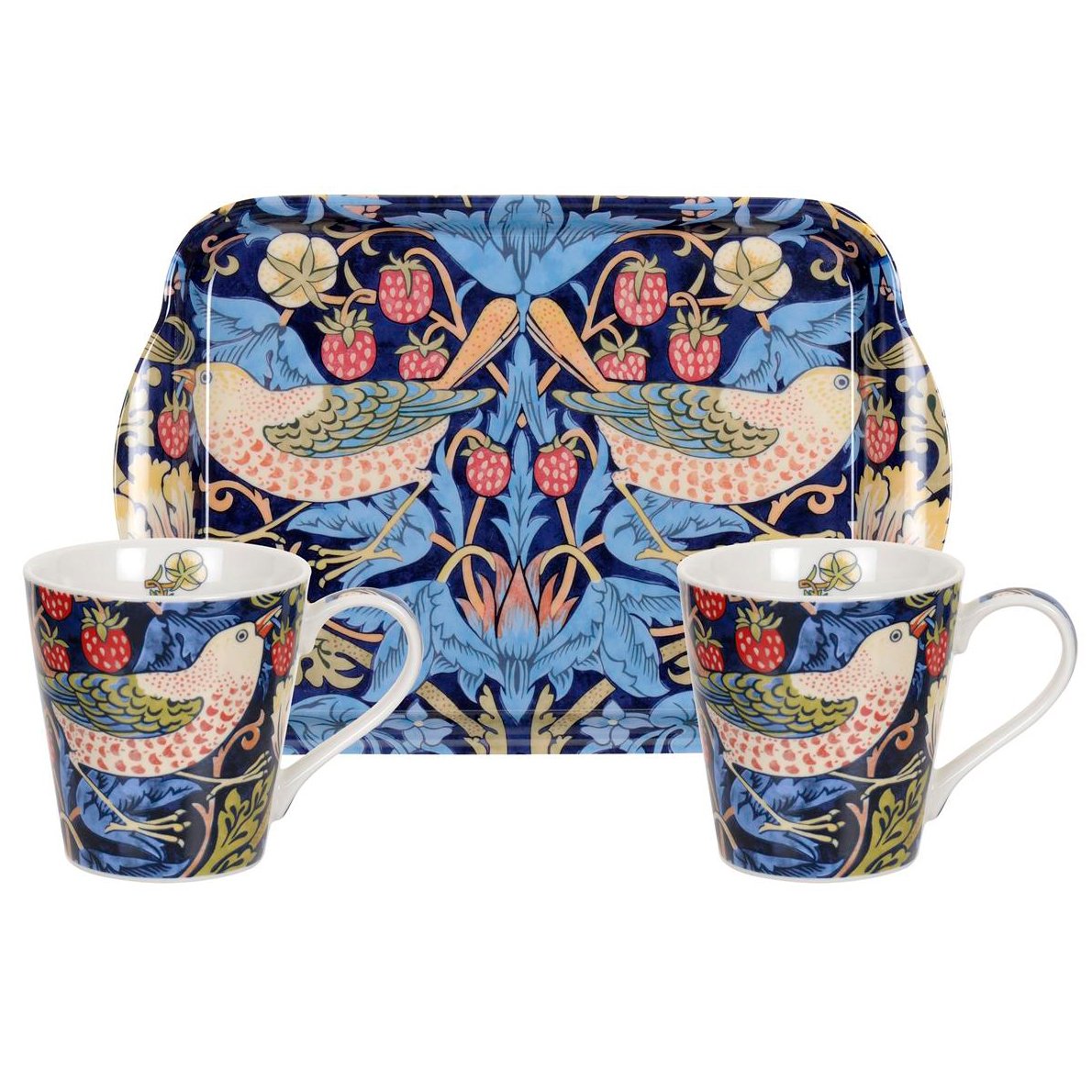 Pimpernel Strawberry Thief mug and tray set Blue | Scandinavian Design | Coffee cups | Blue