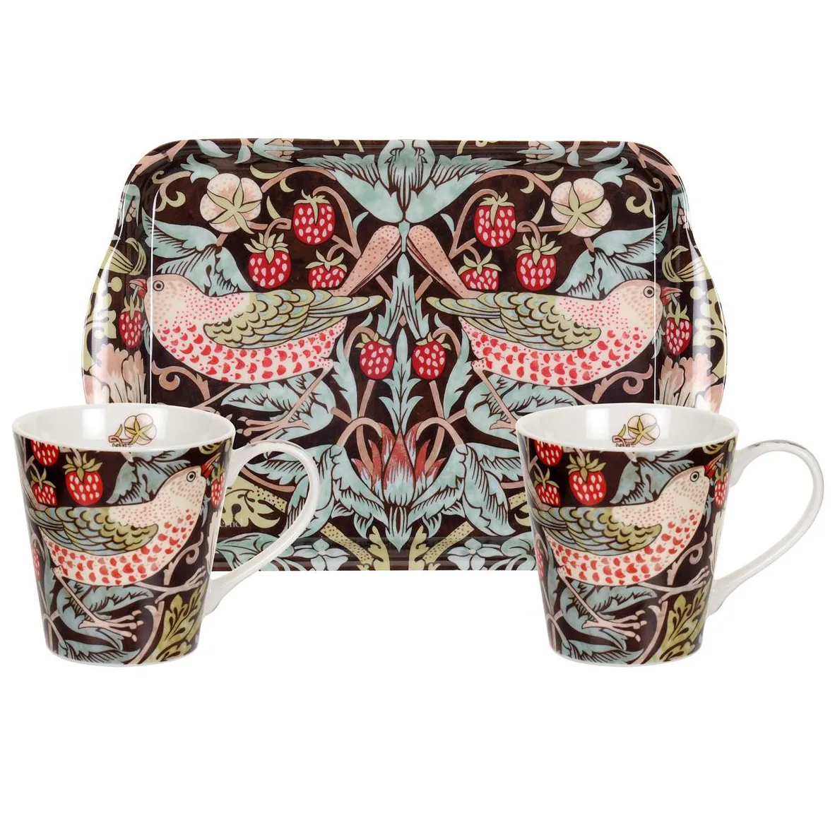 Pimpernel Strawberry Thief mug and tray set Brown | Scandinavian Design | Coffee cups | Brown