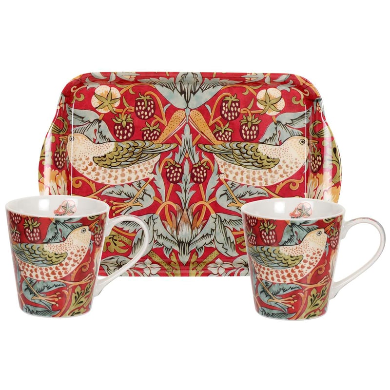 Pimpernel Strawberry Thief mug and tray set Red