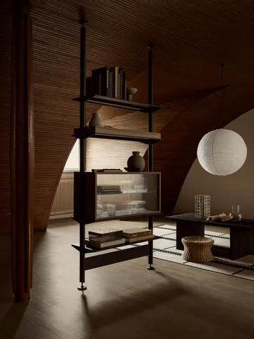 Pira display cabinet - Walnut–fluted glass, 90x31 cm, glass back - Pira