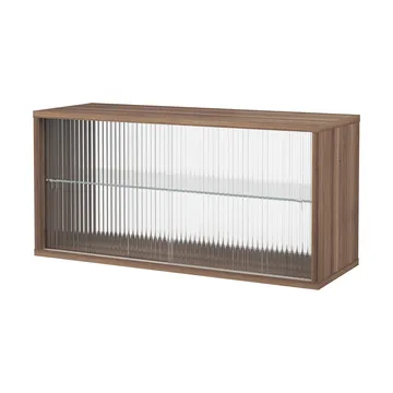 Pira display cabinet - Walnut–ribbed glass, 90x31 cm, 4 doors - Pira