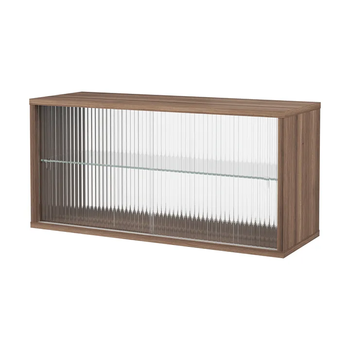 Pira display cabinet - Walnut–ribbed glass, 90x31 cm, 4 doors - Pira