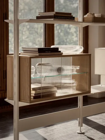 Pira display cabinet - Whitened oak–fluted glass, 70x31 cm, glass back - Pira
