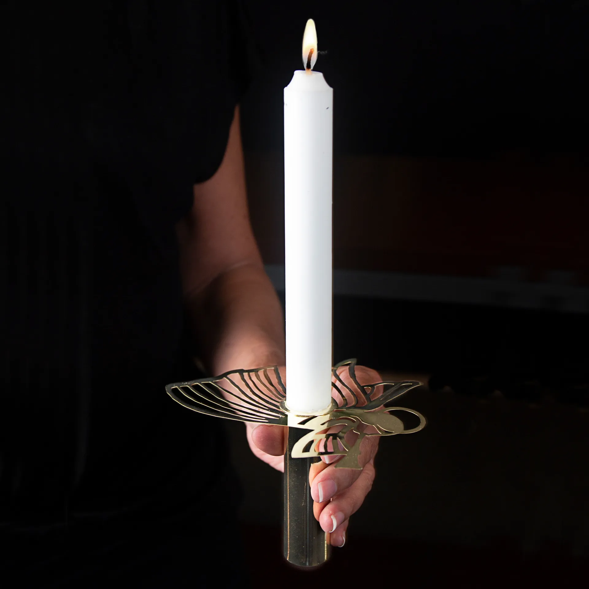 Candle holder flying angel, gold Pluto Design