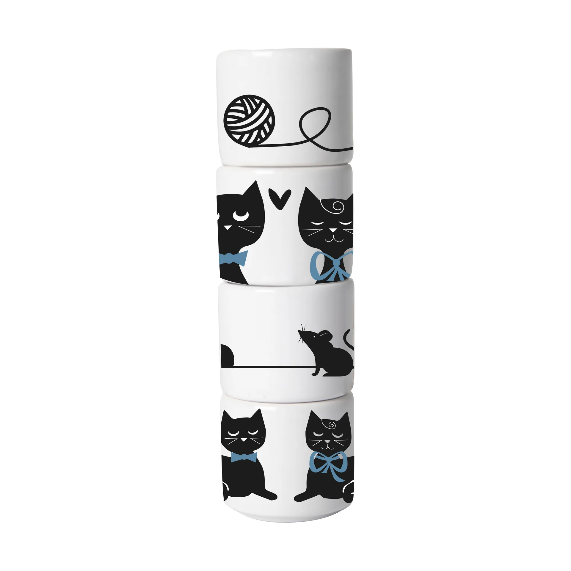 Cat family egg cup 4 pieces, White-black-blue Pluto Design