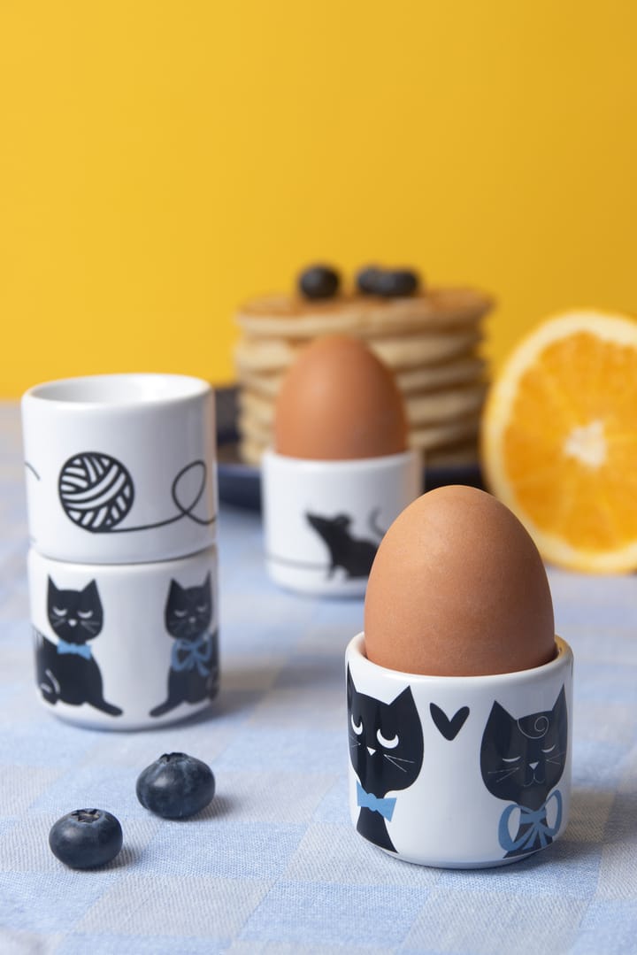 Cat family egg cup 4 pieces - White-black-blue - Pluto Design