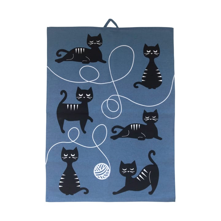 Cat family kitchen towel 50x70 cm - Blue-black-white - Pluto Design