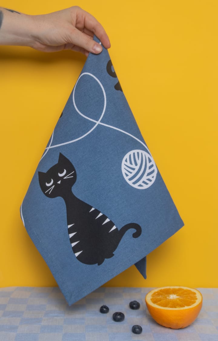 Cat family kitchen towel 50x70 cm - Blue-black-white - Pluto Design