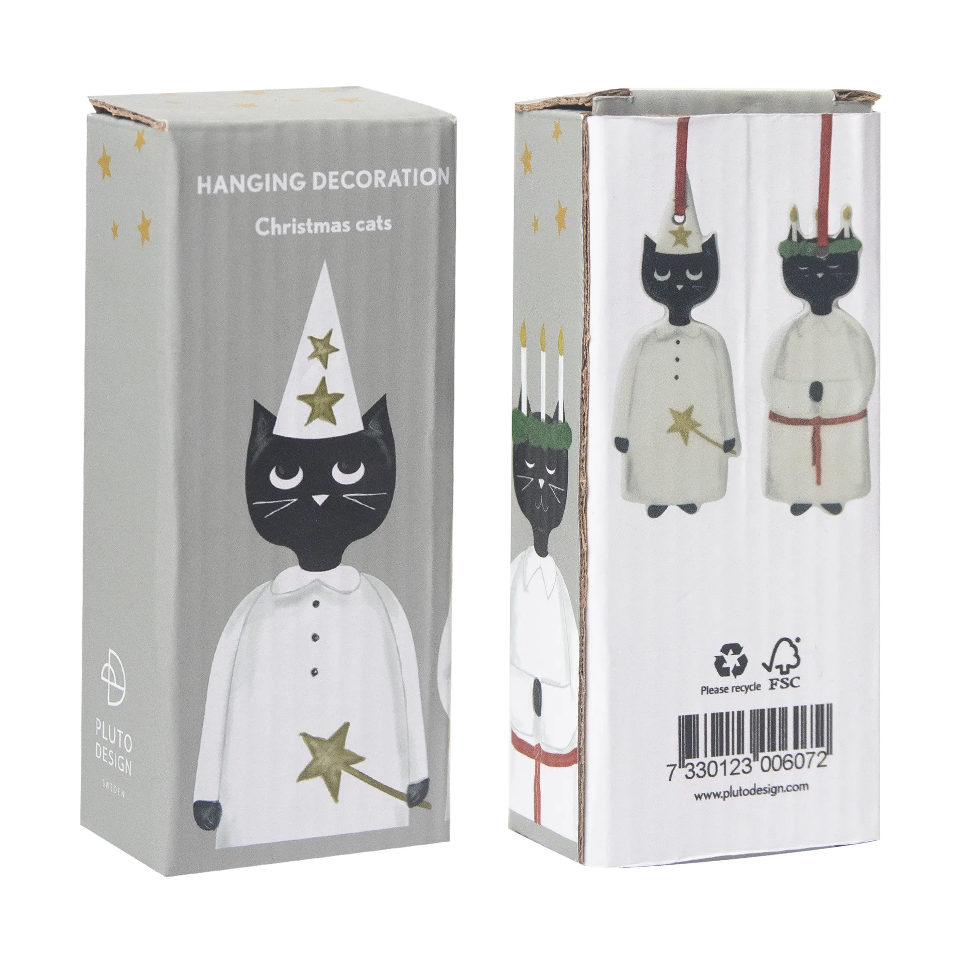 Christmas cats ornament 2 pieces, Black-white Pluto Design