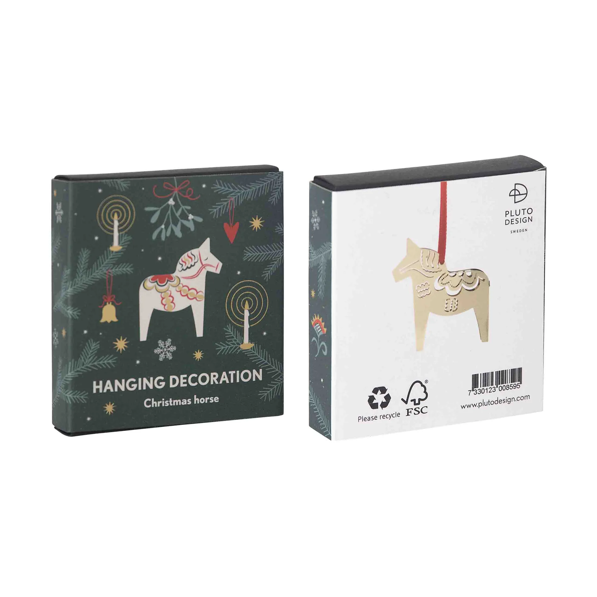 Christmas horse 3D hanging ornament, Gold Pluto Design