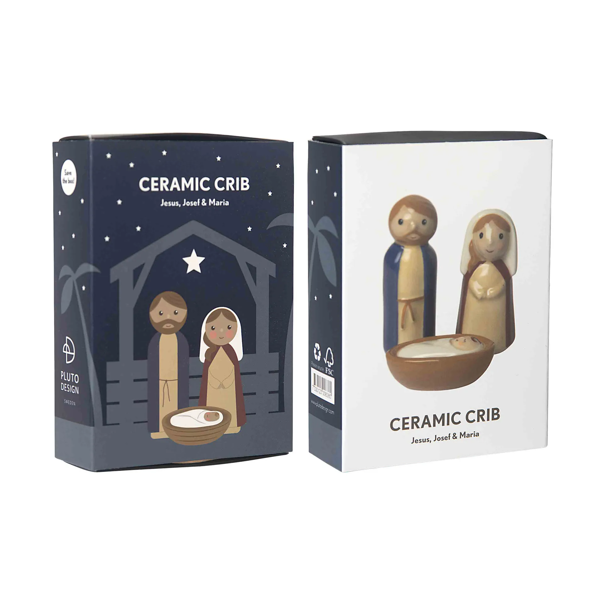 Crib family ceramic crib 3 pieces, Jesus, Joseph and Mary Pluto Design