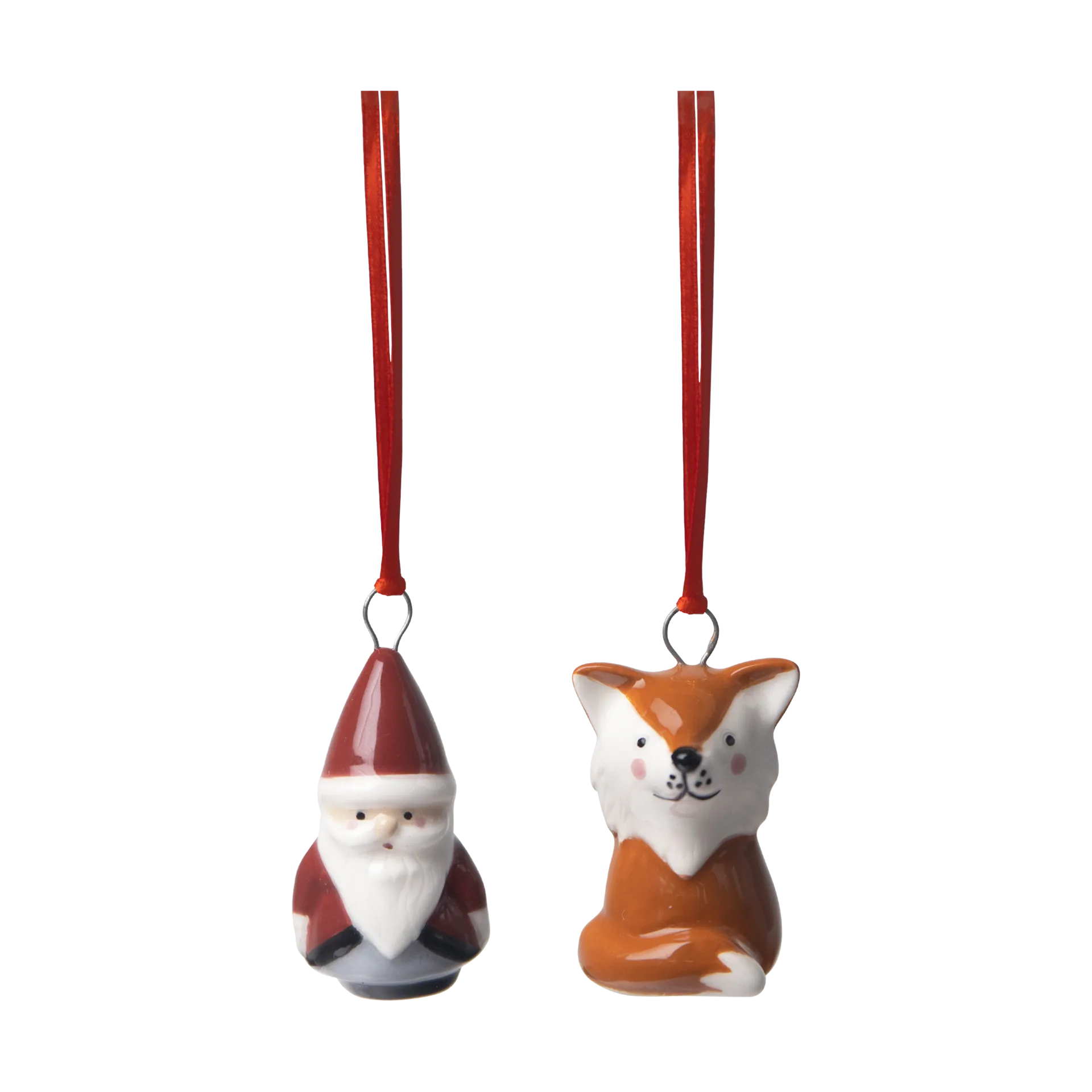 Fox & Santa decoration hanger 2 parts, Red-white-brown Pluto Design