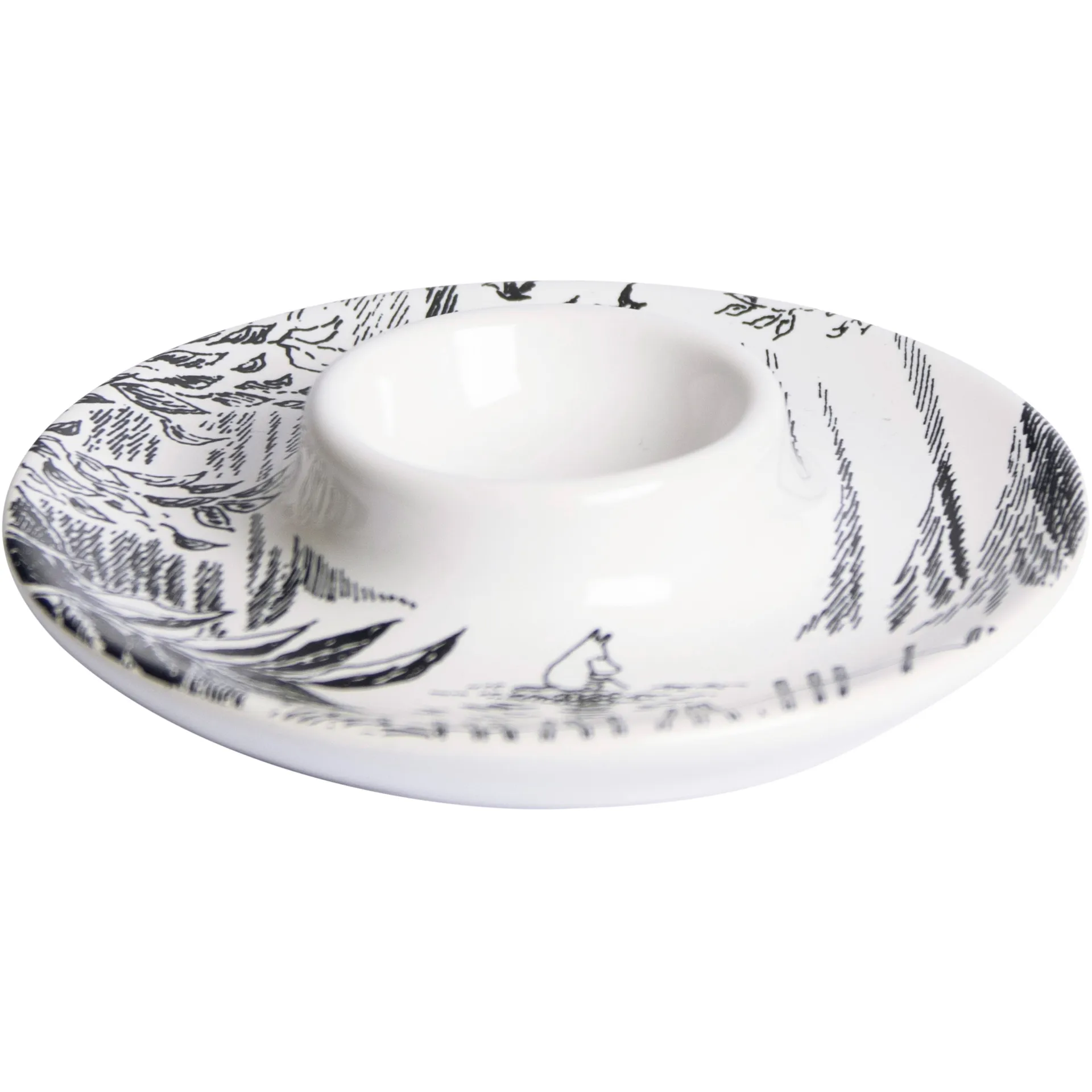 Moomin egg cup with saucer, Black-white Pluto Design