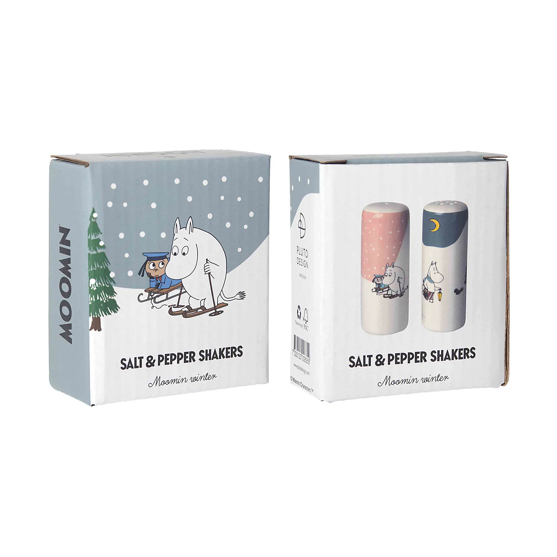 Moomin winter salt & pepper shakers, Pink-blue-white Pluto Design