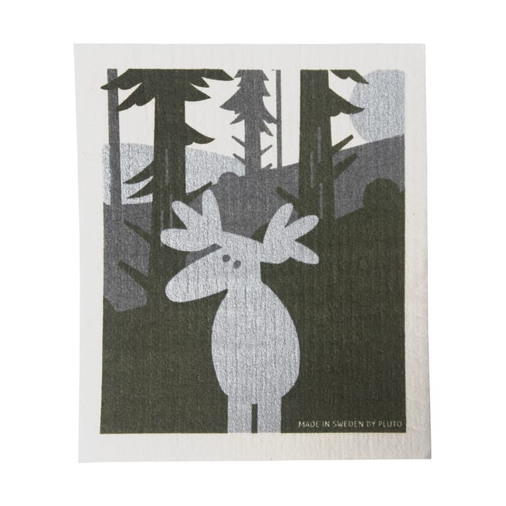 Moose dishcloth 17.2x20 cm - Green-silver-white - Pluto Design