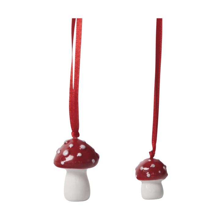 Mushroom Christmas tree bauble 2 st - White-red - Pluto Design