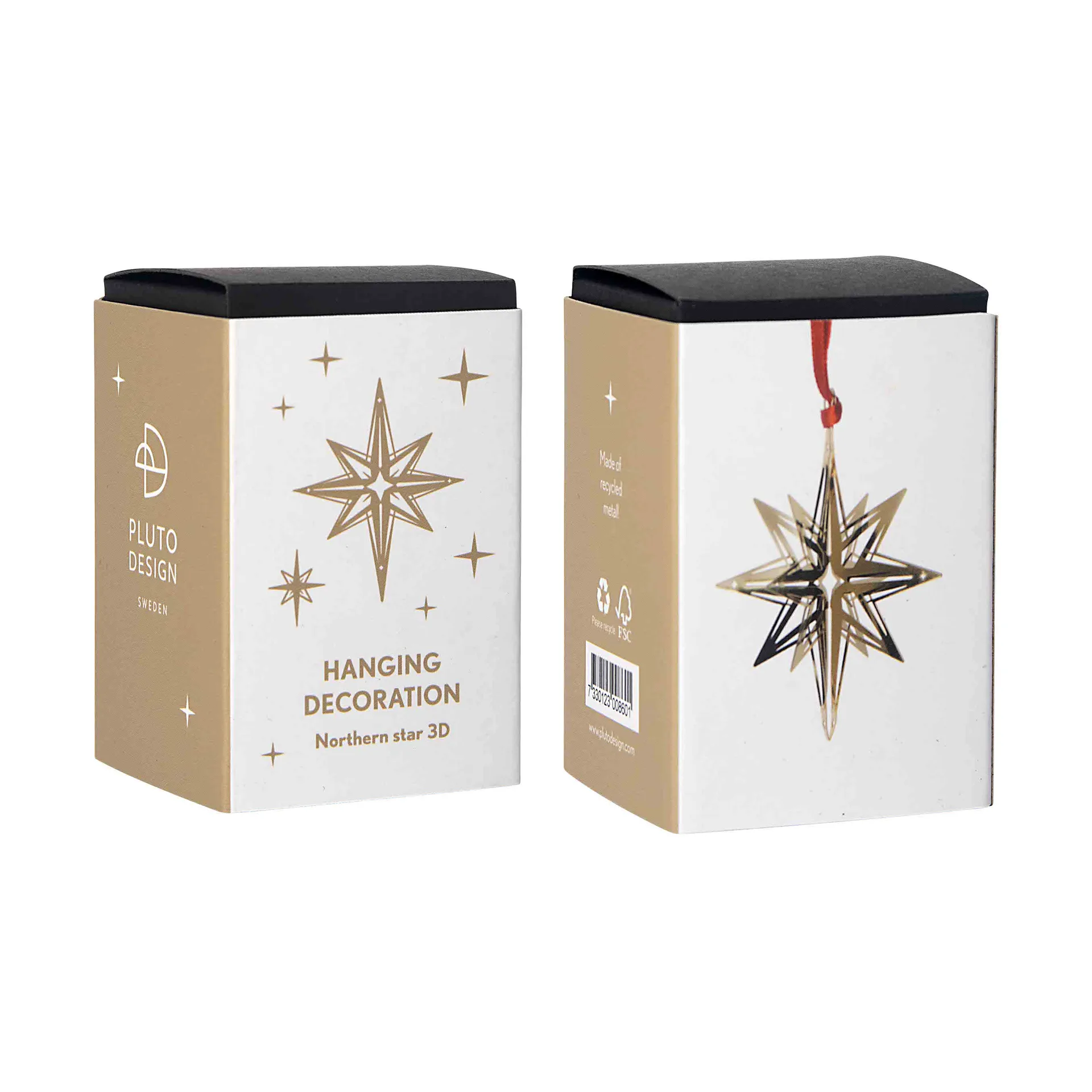Northern star 3D Christmas hanging ornament, Gold Pluto Design