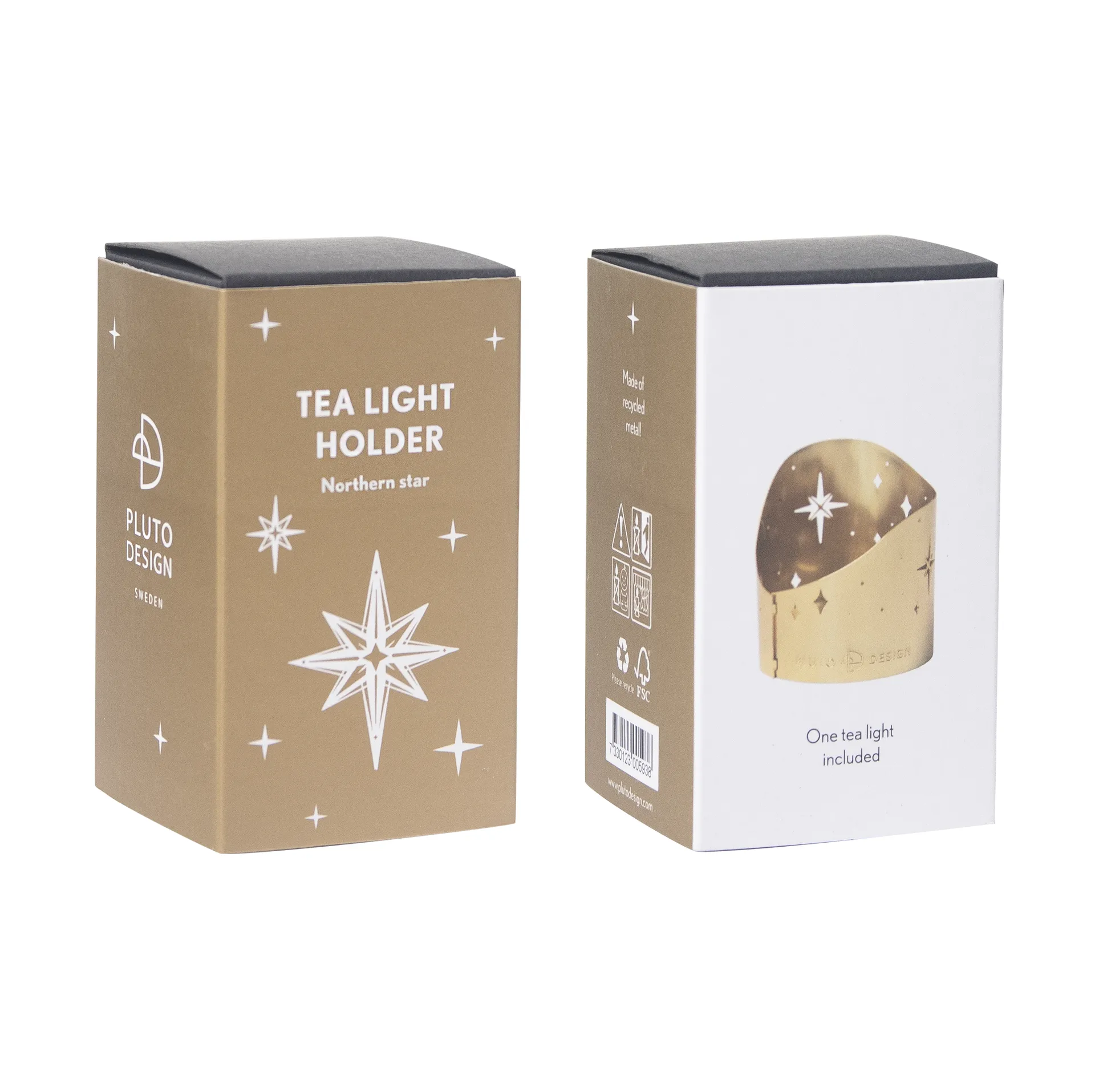 Northern star tealight holder Ø4.5 cm, Gold-plated metal Pluto Design