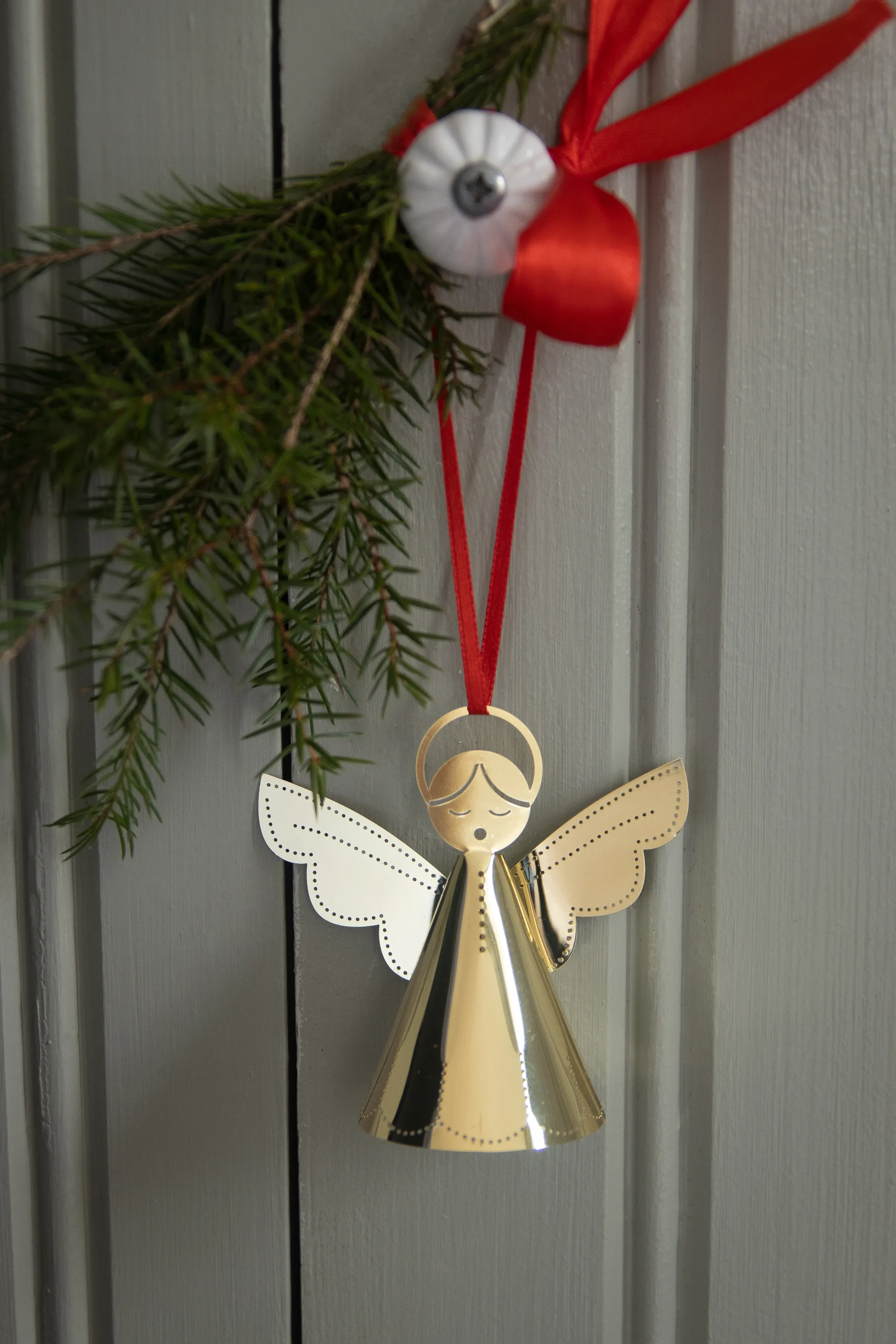 Singing angel Christmas tree bauble, Gold Pluto Design