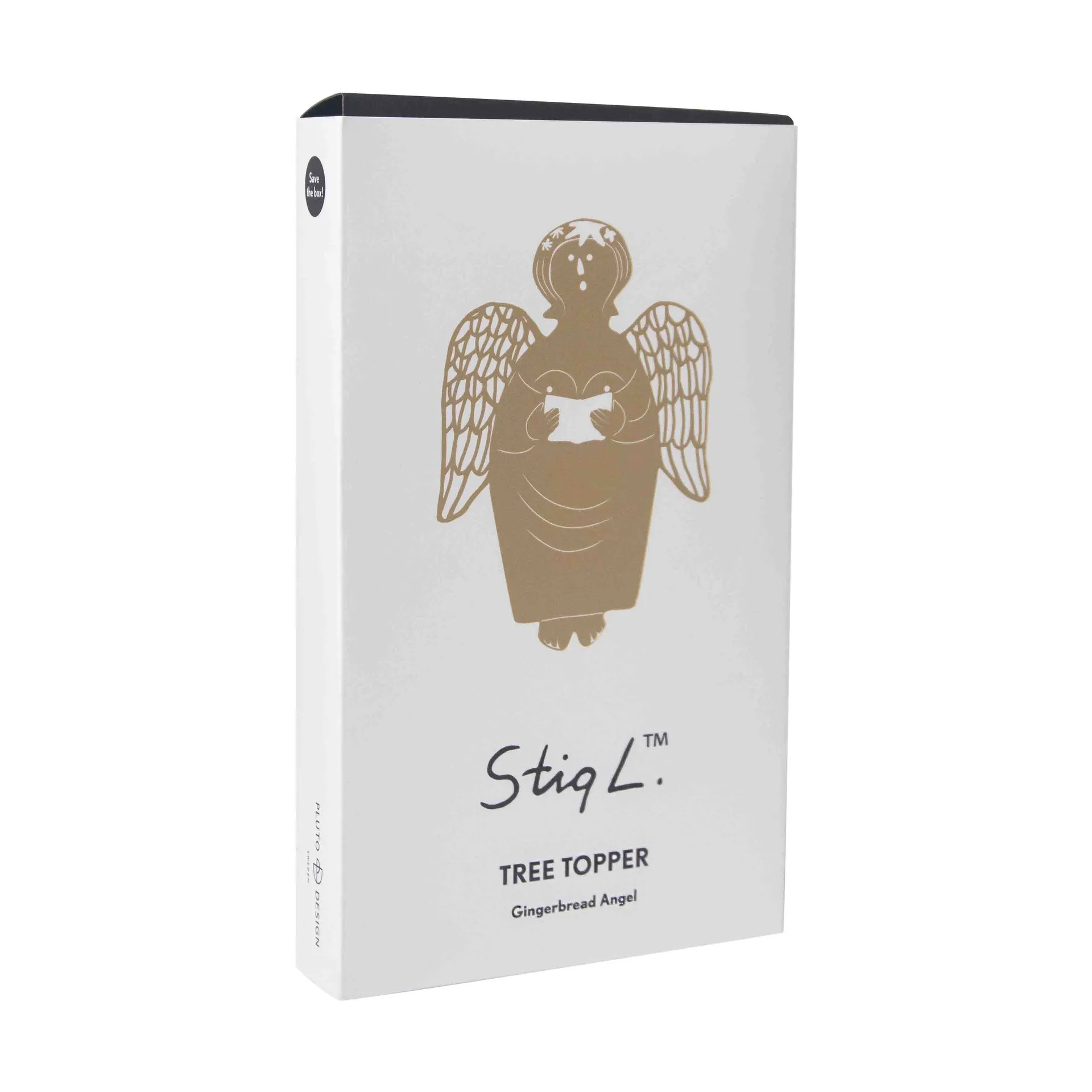 Stig L gingerbread angel Christmas tree topper, Brass Pluto Design