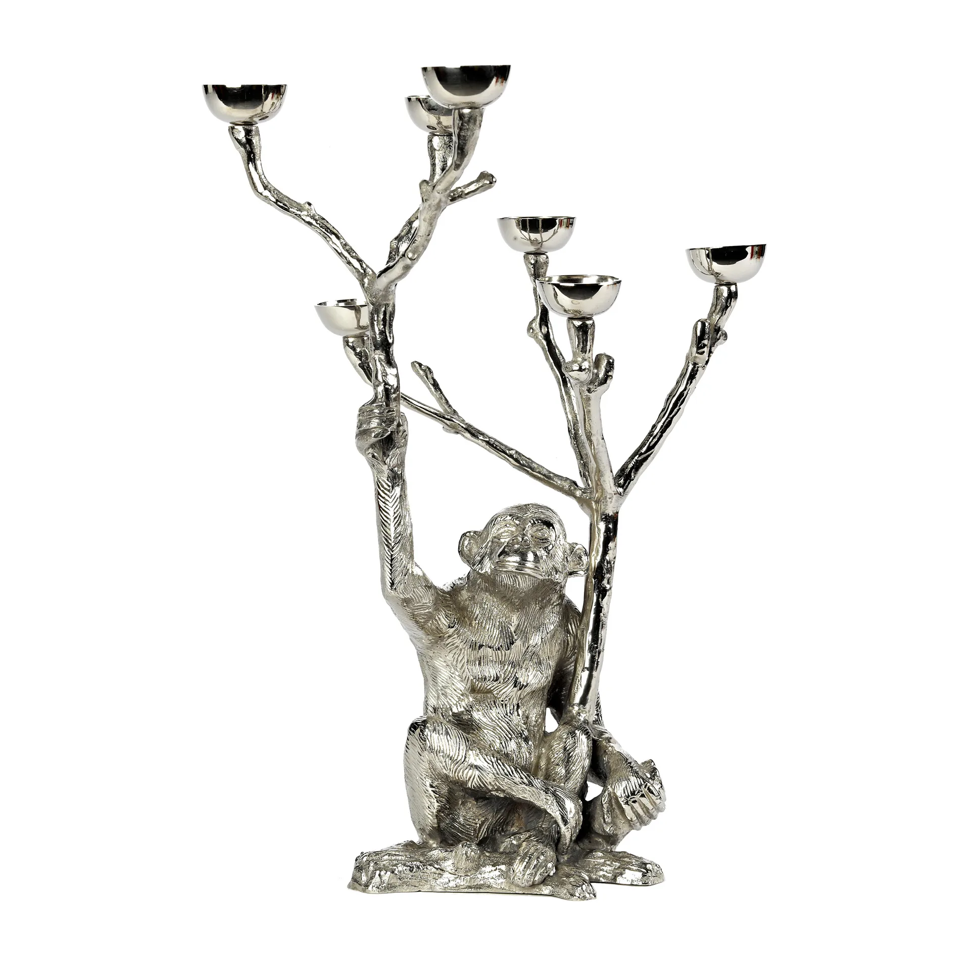 Monkey candlestick 40 cm, Silver POLSPOTTEN