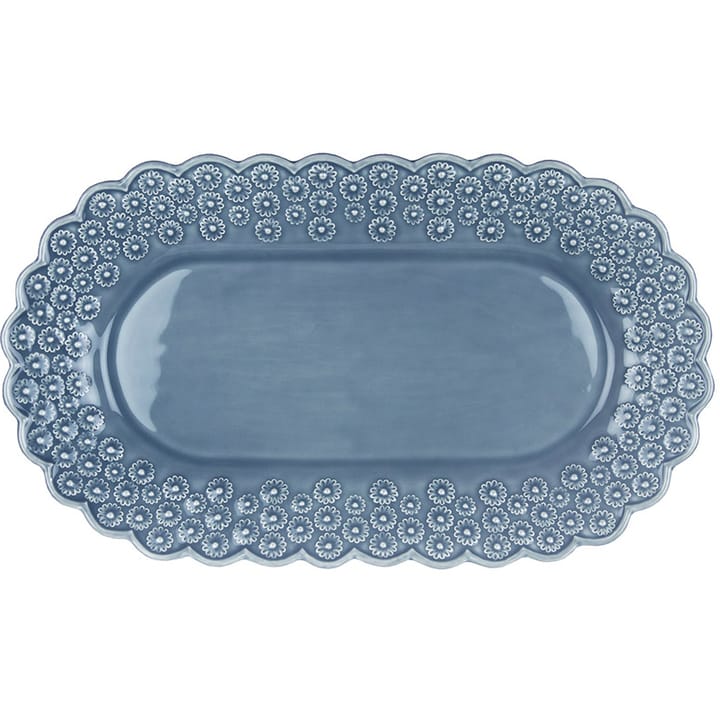 Ditsy oval serving saucer - dusty blue (blue) - PotteryJo