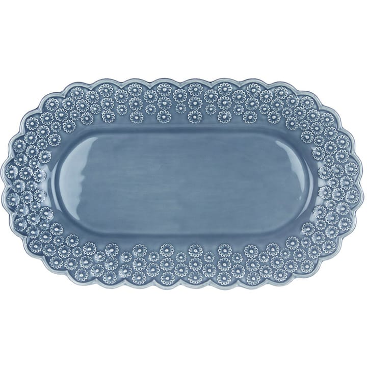 Ditsy oval serving saucer, dusty blue (blue) PotteryJo