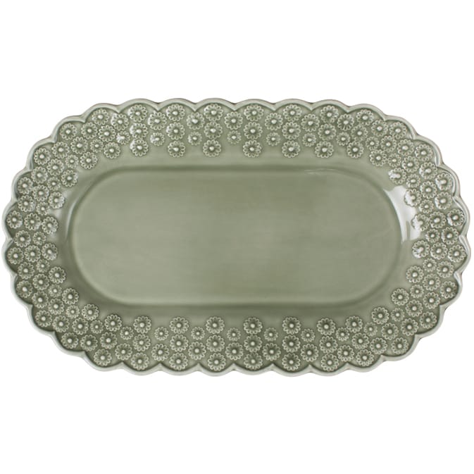 Ditsy oval serving saucer, faded army (green) PotteryJo