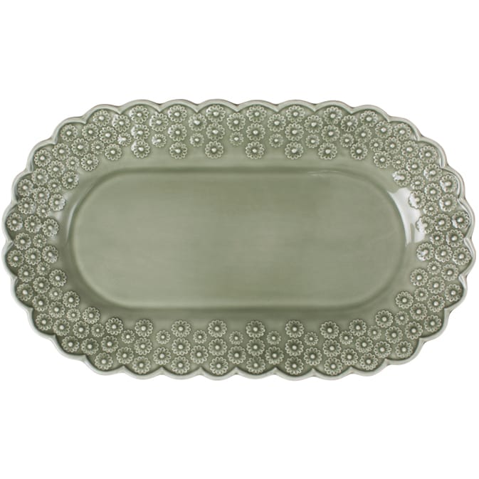 Ditsy oval serving saucer - faded army (green) - PotteryJo